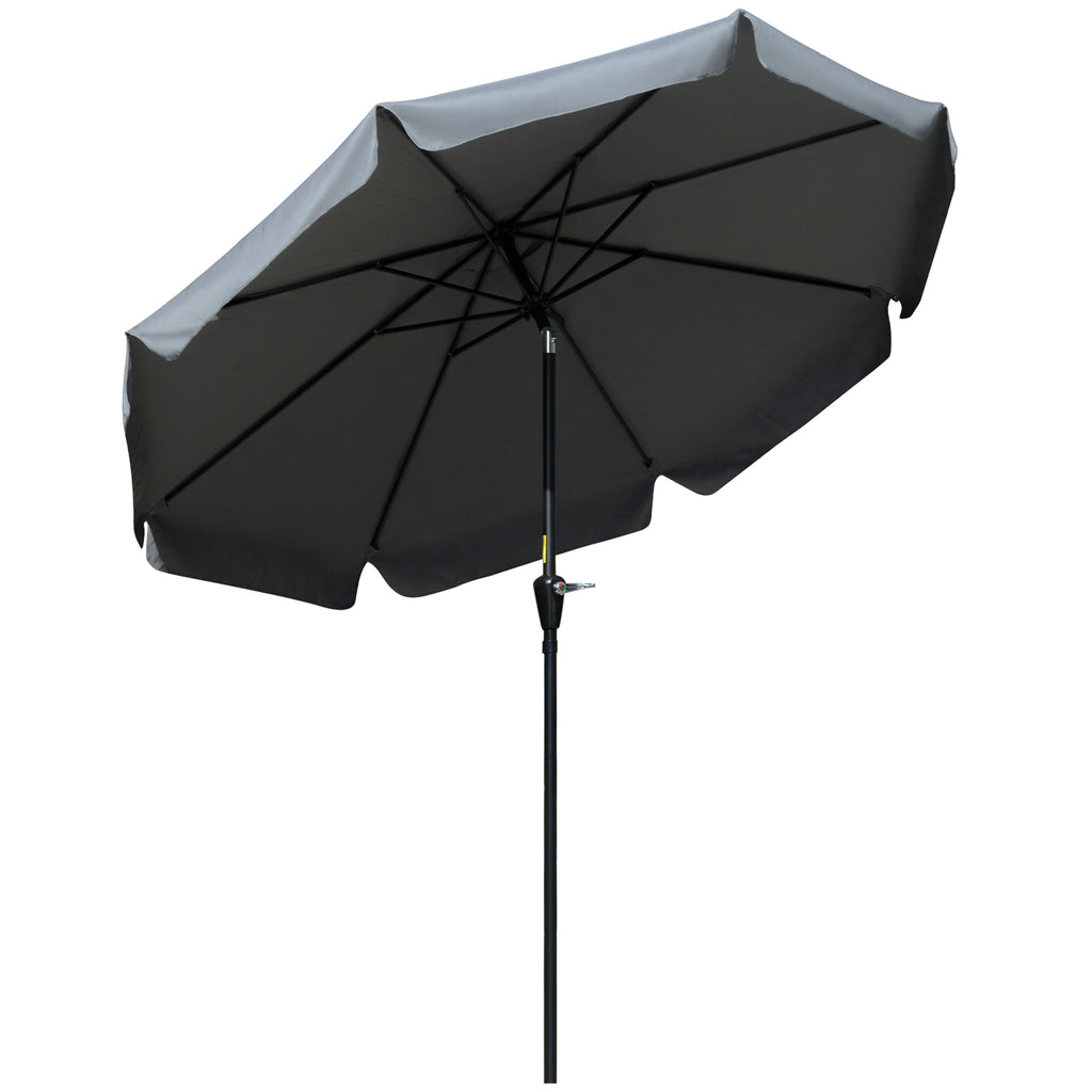DodiOnline 2.7m Patio Parasol Garden Umbrellas Outdoor Sun Shade Table Umbrella with Tilt, Crank, 8 Ribs, Ruffles, Grey