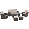 DodiOnline Six-Piece Rattan Sofa Set, with Glass-Top Table - Mixed Brown