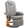 DodiOnline PU Recliner Chair with Footrest, Headrest, Round Wooden Base, Lounge Reading Armchair for Living Room, Bedroom and Office, Grey
