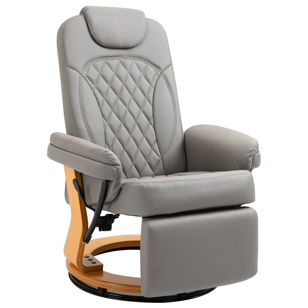 DodiOnline PU Recliner Chair with Footrest, Headrest, Round Wooden Base, Lounge Reading Armchair for Living Room, Bedroom and Office, Grey