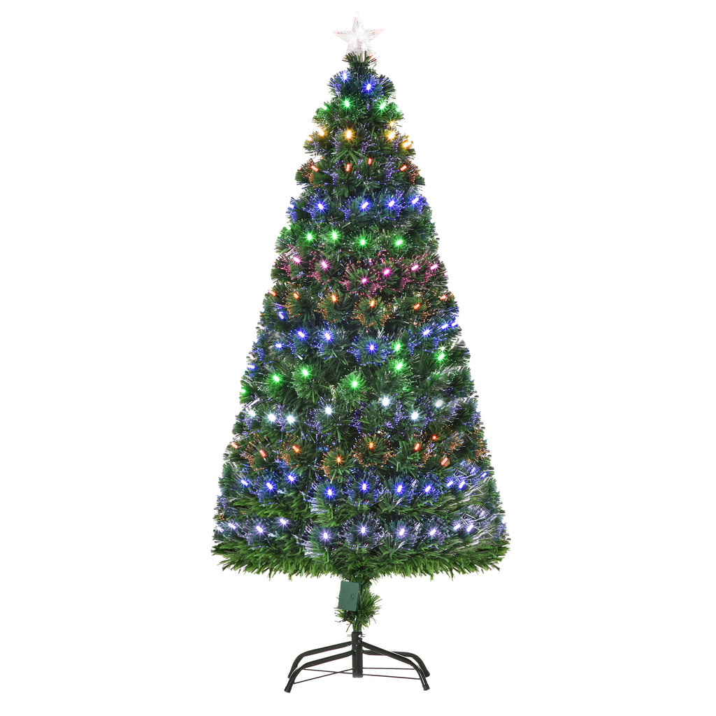 DodiOnline 5FT Pre-Lit Artificial Christmas Tree w/ Lights Star Topper Metal Base Home Seasonal Decoration