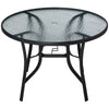 DodiOnline 106cm Round Garden Dining Table with Parasol Hole Tempered Glass Top Steel Frame