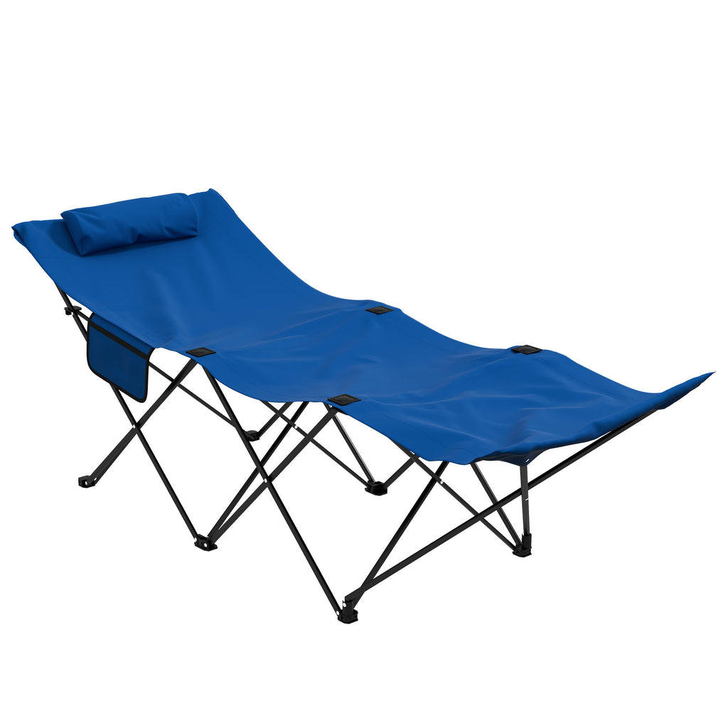 DodiOnline Foldable Sun Lounger, Outdoor Tanning Sun Lounger Chair with Side Pocket, Headrest, Oxford Seat, for Beach, Yard, Patio, Dark Blue