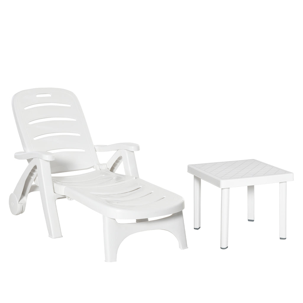 DodiOnline 2pcs Garden Furniture Set Outdoor Furniture Set Dining Table, 1 Lounge Chair and 1 Garden Side Table White