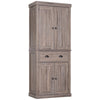 DodiOnline Freestanding Kitchen Cupboard, 184cm Tall Storage Cabinet with Doors and Shelves, Traditional Colonial 4-Door Kitchen Pantry Cupboard with Drawer, Dark Wood Grain