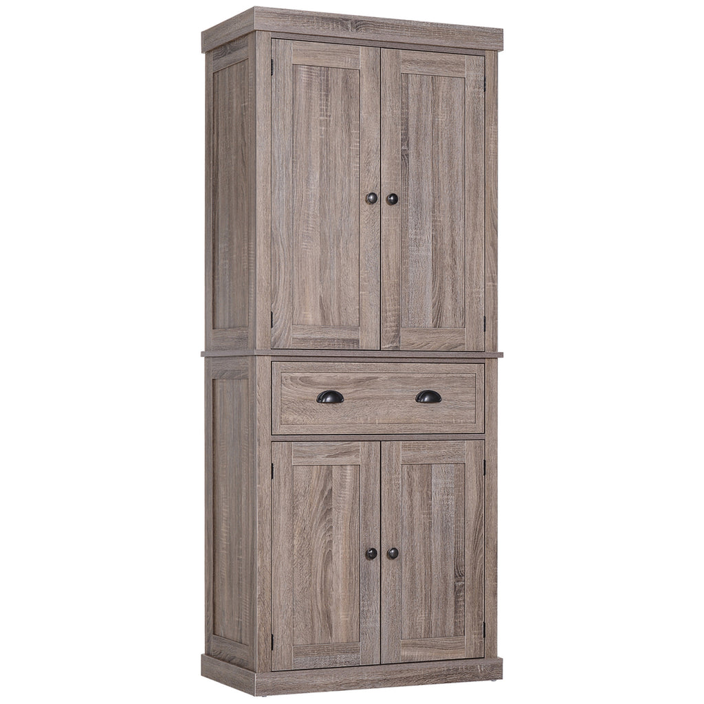 DodiOnline Freestanding Kitchen Cupboard, 184cm Tall Storage Cabinet with Doors and Shelves, Traditional Colonial 4-Door Kitchen Pantry Cupboard with Drawer, Dark Wood Grain