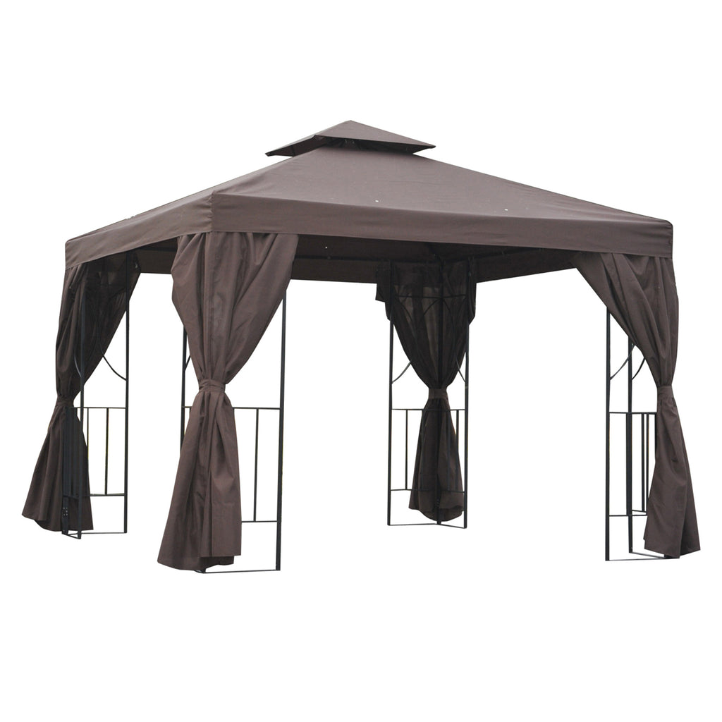 DodiOnline 3 x 3 m Garden Gazebo Double Roof Marquee Patio Wedding Party Tent Canopy Shelter with Sidewalls, (Brown)