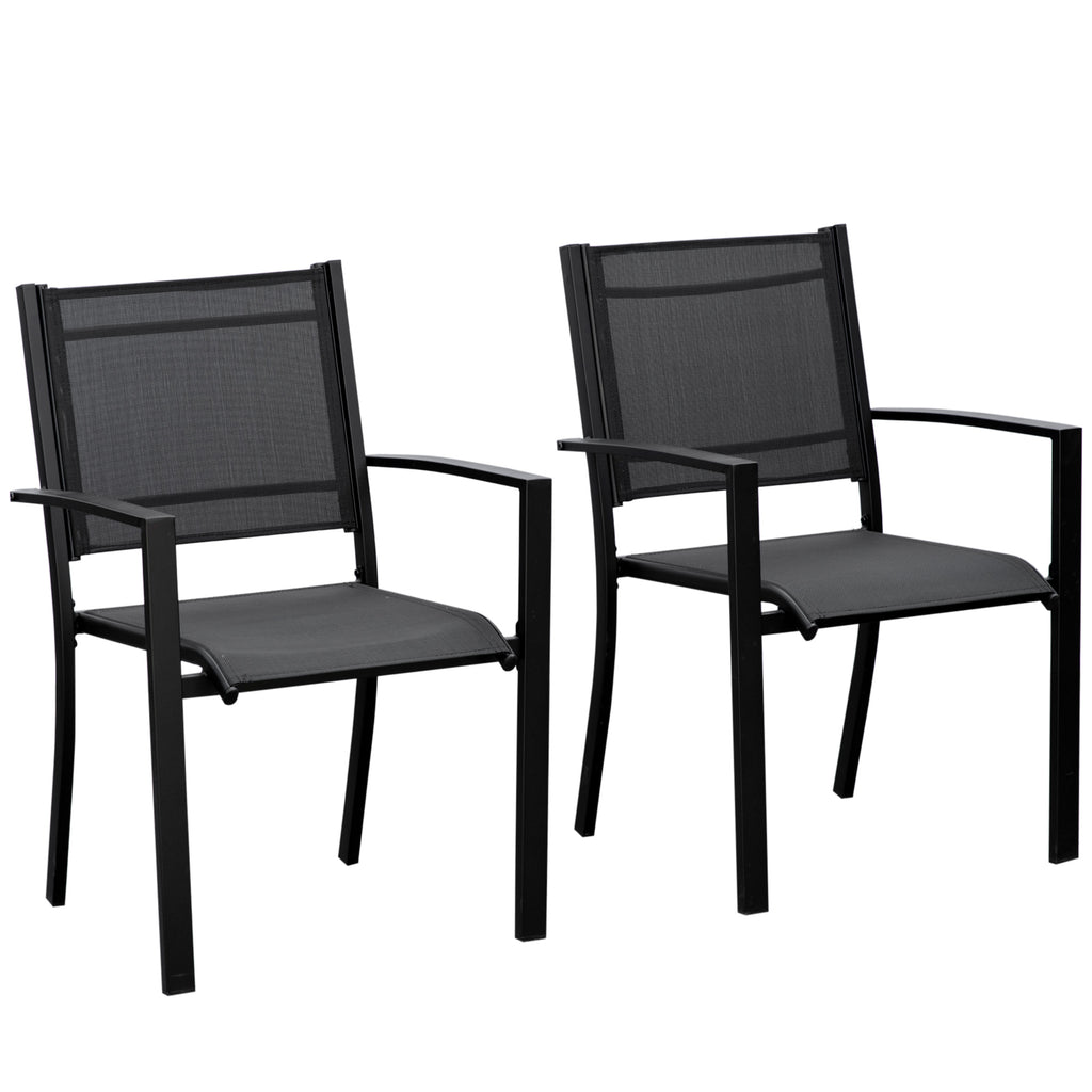 DodiOnline Set of 2 Outdoor Garden Chairs with Steel Frame Texteline Seats for Dining Patio Balcony Black