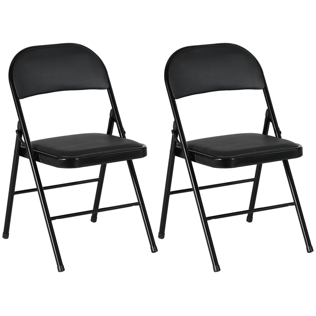 DodiOnline Set of Two Cushioned Steel Folding Chairs - Black