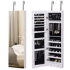DodiOnline Jewelry Cabinet with Mirror and LED Lights, Lockable Makeup Cosmetics Jewellery Organiser, Mirror with Storage for Bedroom Dressing Room, White