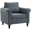 DodiOnline Vintage Accent Chair, Upholstered Occasional Chair with Back Pillow, Rolled Arms,  Rubber Wood Legs, Grey