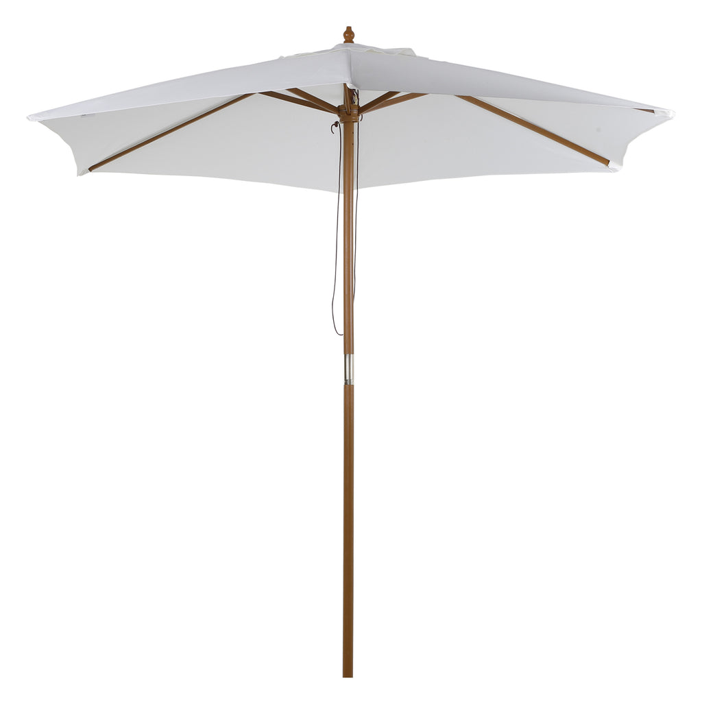 DodiOnline 2.5m Patio Umbrella, Wood Garden Parasol, Sun Shade with 6 Ribs and Top Vent for Outdoor, White