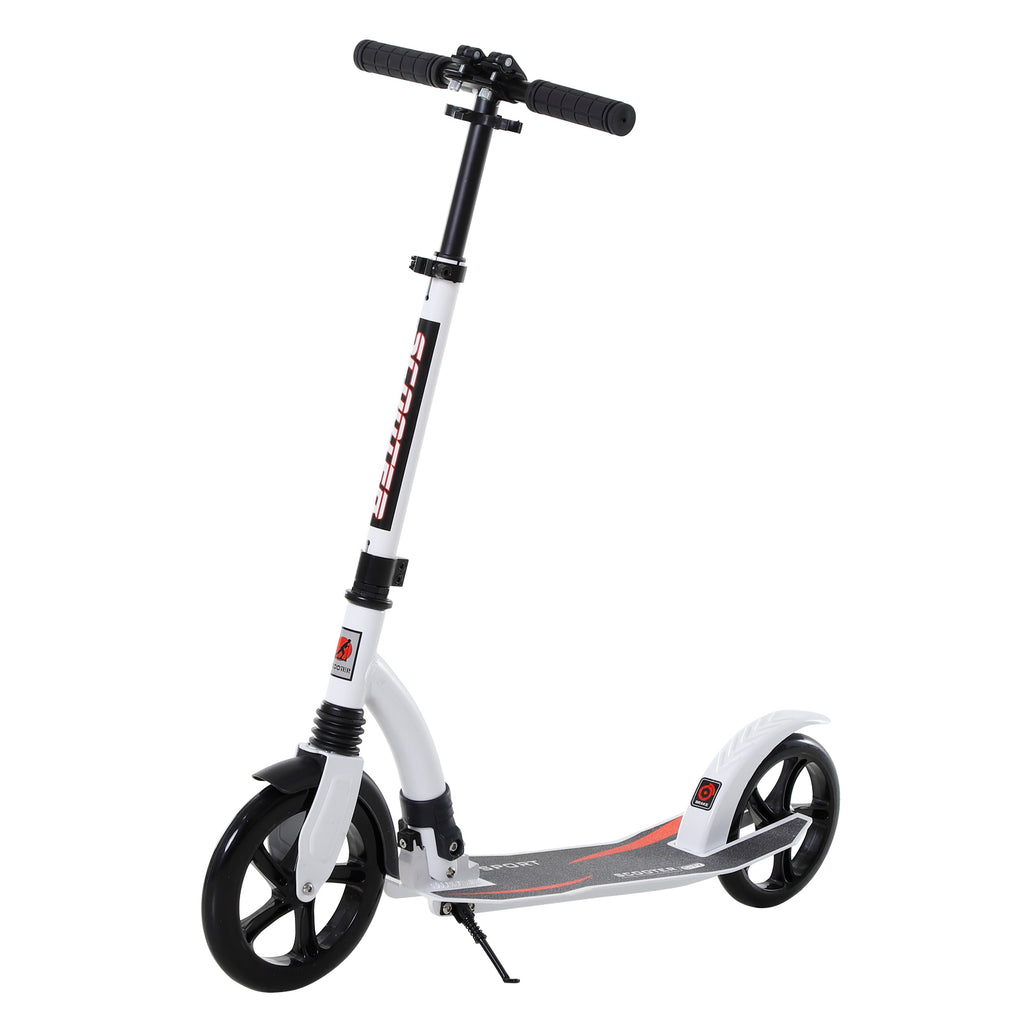 DodiOnline Foldable Kick Scooter with Double Shock Absorption and Big Wheels, Height Adjustable Aluminium Frame Big Wheel Scooter for 14+ Teens Adult - White