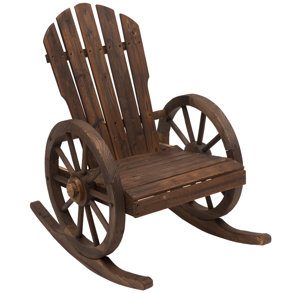 DodiOnline Wooden Adirondack  Rocking Chair Reclining Armchair Outdoor Outdoor Furniture Patio Porch Rocker - Carbonized Wood Colour