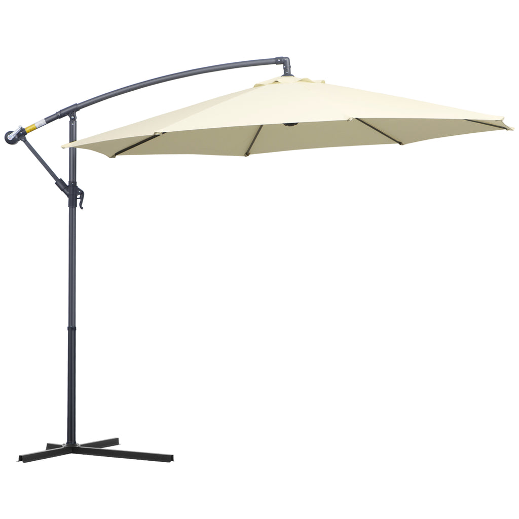 DodiOnline 3 m Parasol Garden Sun Umbrella Banana Hanging Rattan Set Umbrella Cantilever - Cream white