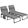 DodiOnline Portable Sun Lounger Set of 2, Folding Camping Bed Cot, Reclining Lounge Chair 5-position Adjustable Backrest with Side Pocket, Pillow for Patio Garden Beach Pool, Mixed Grey