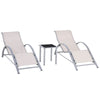 DodiOnline 3 Pieces Lounge Chair Set Metal Frame Garden Outdoor Recliner Sunbathing Chair with Table, Cream