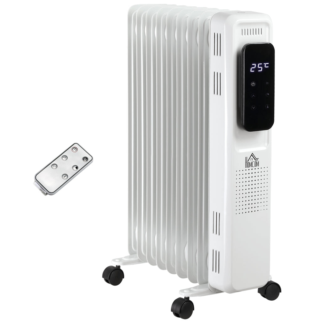 DodiOnline 2000W Oil Filled Radiator, 9 Fin Portable Electric Heater with LED Display, 24H Timer, 3 Heat Settings, Adjustable Thermostat, Safety Cut off, Remote Control, White