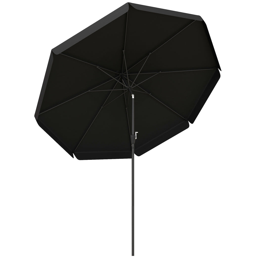 DodiOnline 2.7m Patio Parasol Garden Umbrellas Outdoor Sun Shade Table Umbrella with Tilt, Crank, 8 Ribs, Ruffles, Black