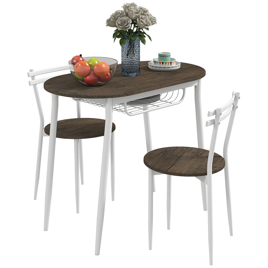 DodiOnline 3-Piece Dining Table and Chairs Set, Oval Kitchen Table with 2 Chairs, with Wire Storage Shelf and Steel Frame, Natural