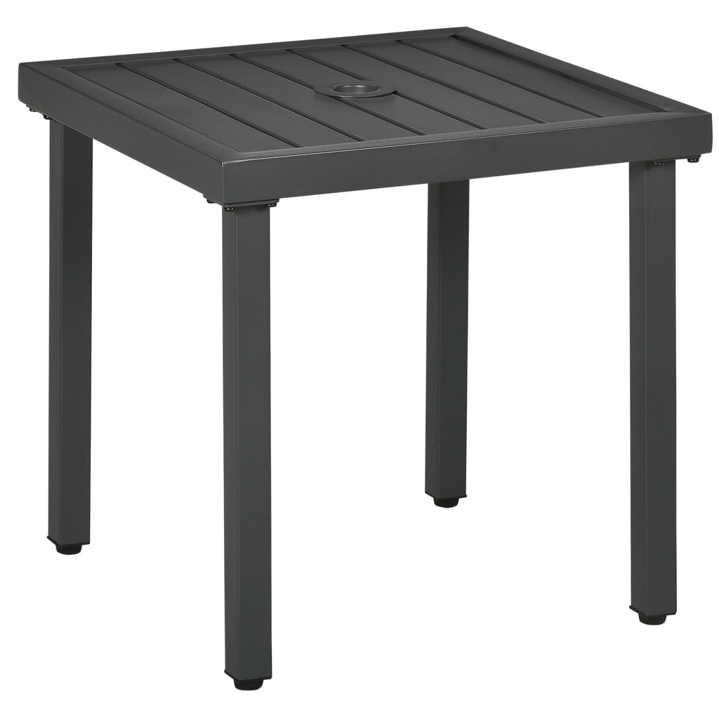 DodiOnline Garden Side Table, 51x51cm Square Patio Coffee Table with Umbrella Hole, End Table with Steel Frame for Balcony, Grey
