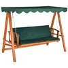 DodiOnline 3 Seater 2-in-1 Wooden Garden Swing Seat Swing Chair Outdoor Convertible Hammock Bench Furniture Lounger Bed Wood, Dark Green