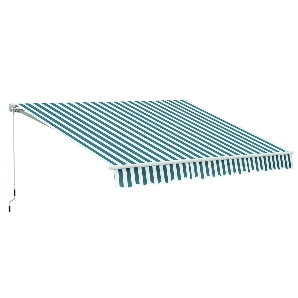 DodiOnline 3 x 2.5m Patio Awning, Anti-UV and Waterproof Sun Shade Canopy with Chain Drive and Hand Crank, Green/White Stripes