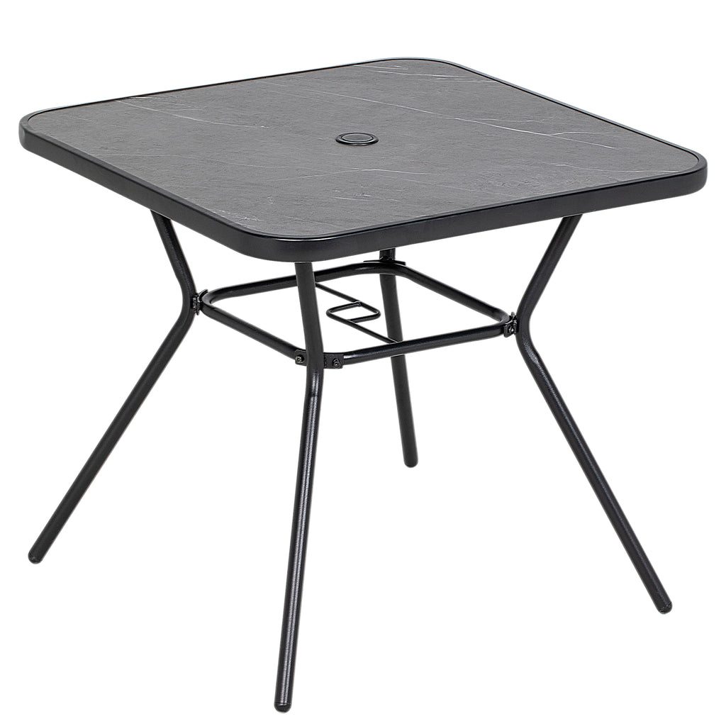 DodiOnline Square Outdoor Table, Patio Bistro Coffee Table with Faux-marbled Top and 42mm Umbrella Hole for Garden