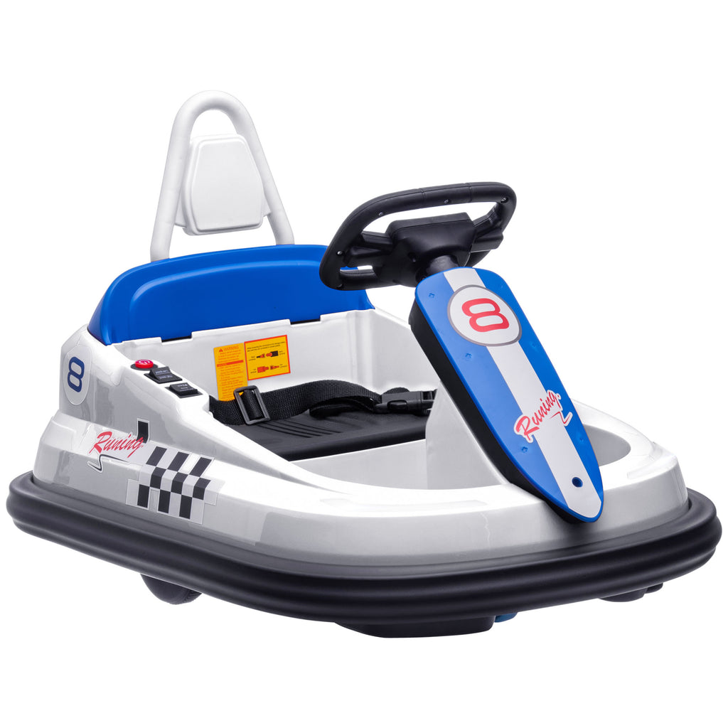 DodiOnline 6V Electric Kids Bumper Car, 6V Spin Waltz Car, with Music, Horn, Lights - White