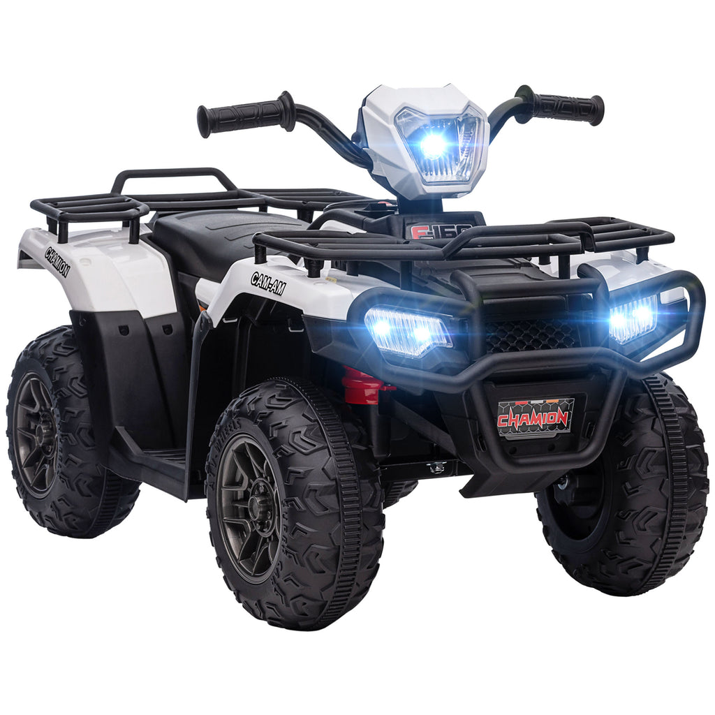 DodiOnline 12V Kids Quad Bike with Forward, Reverse Functions, Ride-On ATV w/ Music, LED, Headlights, for Ages 3-5 Years - White
