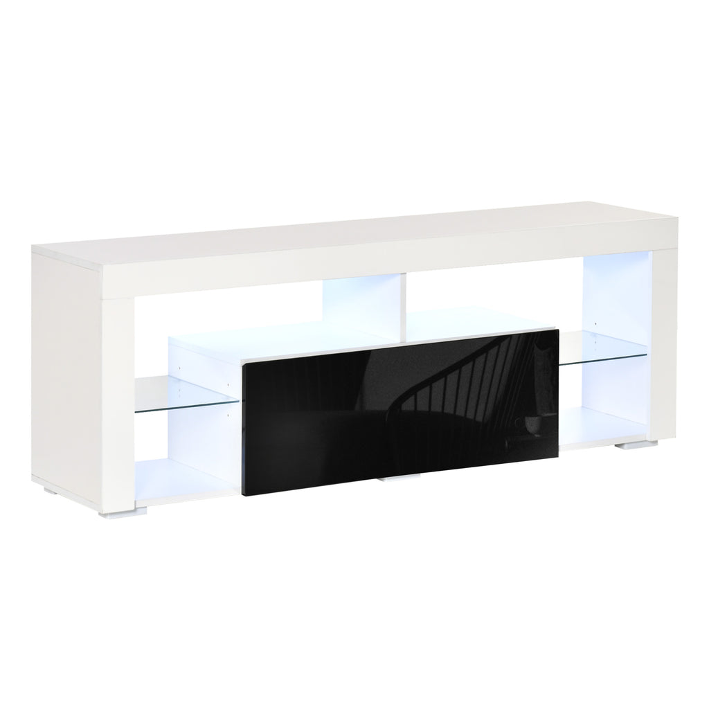 DodiOnline TV Unit, LED TV Stand Cabinet, High Gloss TV Table with Lights and Storage Shelf for 55 inch TVs for Living Room, Bedroom, Black and White