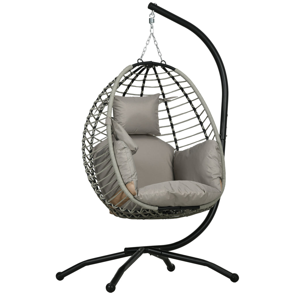 DodiOnline Single Rattan Hanging Egg Chair, with Seat Cushion - Grey
