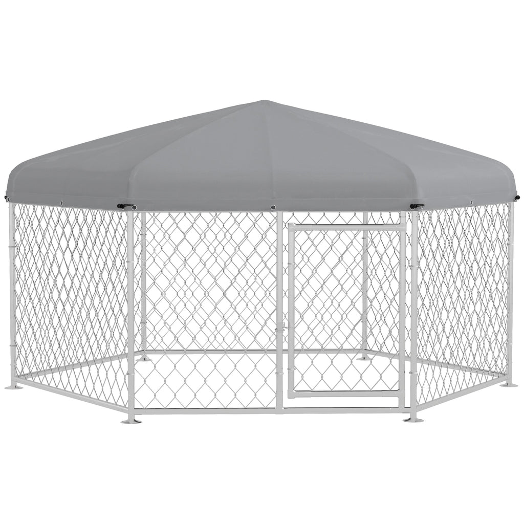 PawHut Dog Kennel and Run with Lockable Door, for Garden, Patio, Terrace, Large Dogs, 2.1 x 1.85 x 1.5m