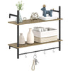 DodiOnline Wall Mounted Floating Shelves with 4 Hooks, Rustic Wall Shelf Unit for Living Room, Entryway, Grey
