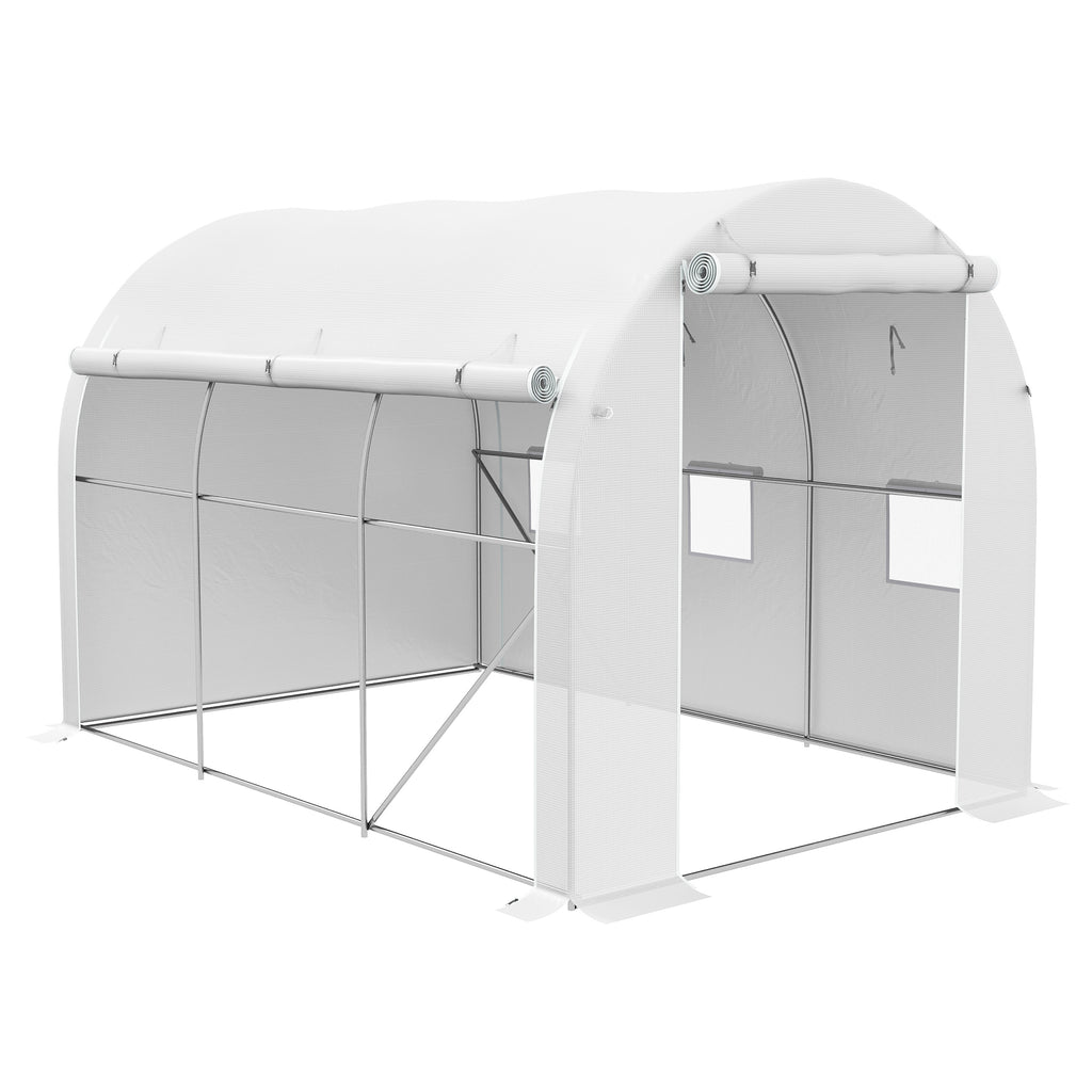 DodiOnline 296 x 196cm Steel Frame Polytunnel Greenhouse - White