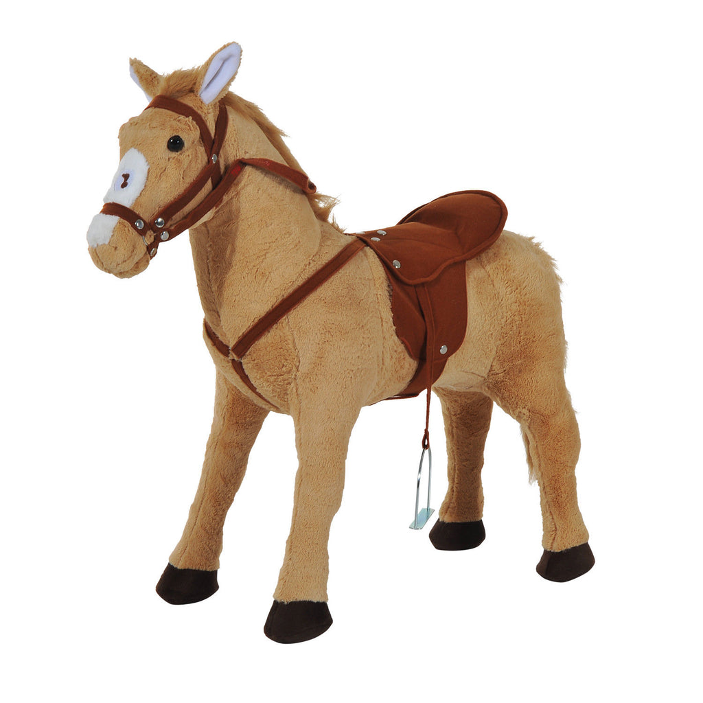 DodiOnline Kids Ride On Standing Horse Cuddly Toy Children Plush Soft Pony Gift w/ Neigh Sound or 3 Years and Up Beige