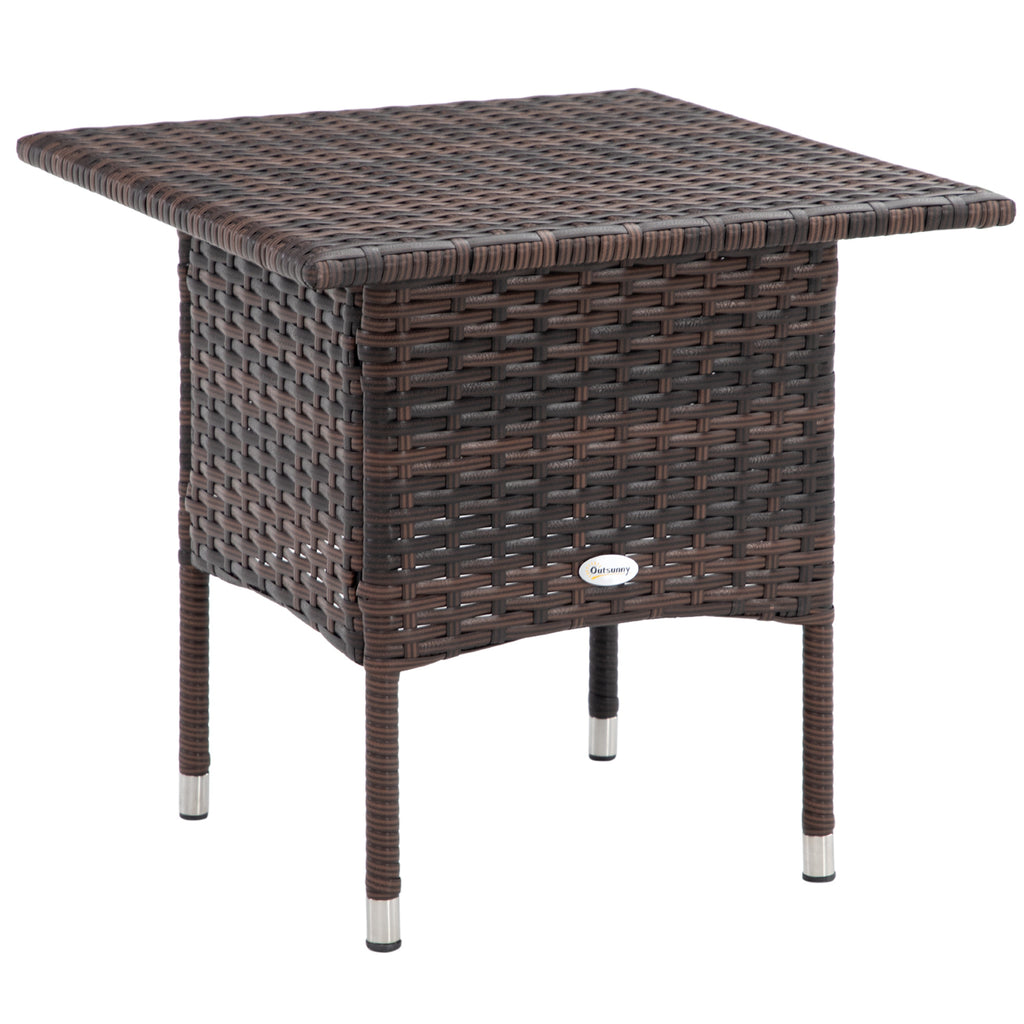 DodiOnline Outdoor Rattan Side Table Coffee Table with Plastic Board, Full Woven Table Top for Patio, Garden, Balcony, Mixed Brown