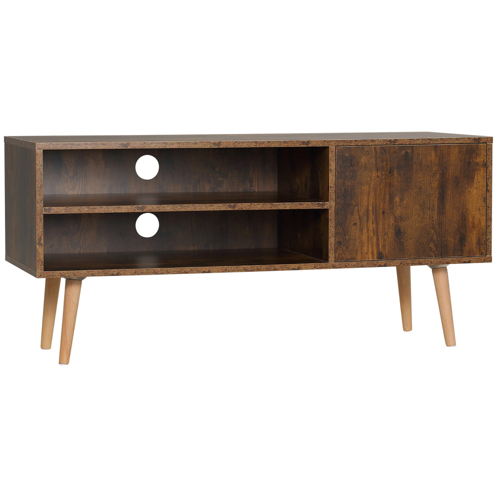 DodiOnline TV Unit Cabinet for TVs up to 55 Inches, TV Stand with Cupboard and Storage Shelves, Cable Holes for Living Room, Brown