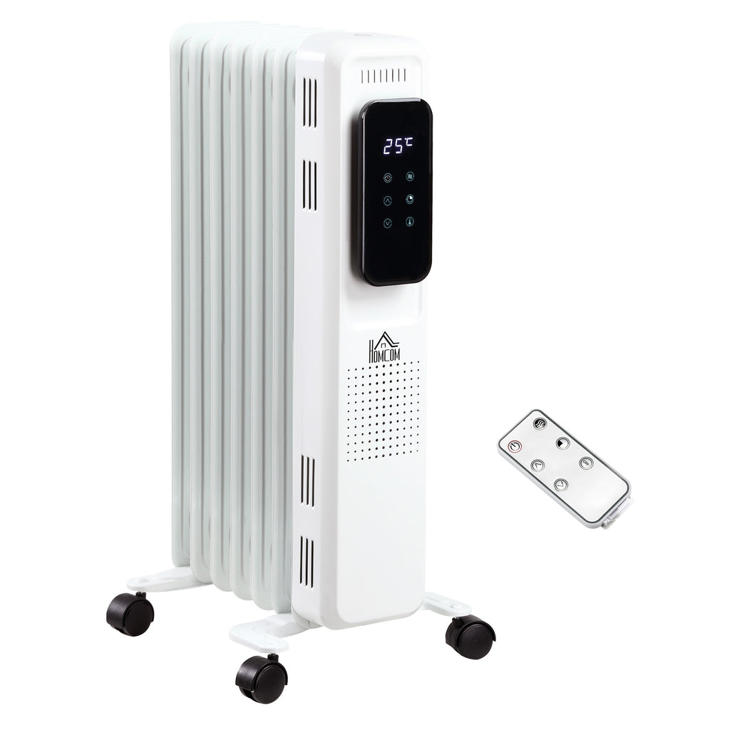 DodiOnline 1500W Oil Filled Radiator, 7 Fin Portable Electric Heater with LED Display, 24H Timer, 3 Heat Settings, Adjustable Thermostat, Safety Cut off, Remote Control, White