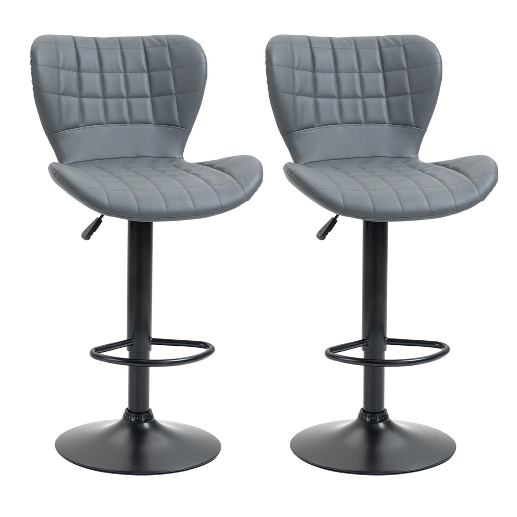 DodiOnline Bar Stools Set of 2 Adjustable Height Swivel Bar Chairs in PU Leather with Backrest & Footrest, Grey