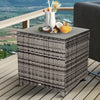 DodiOnline Square PE Rattan Garden Table, with Glass Table Top - Grey