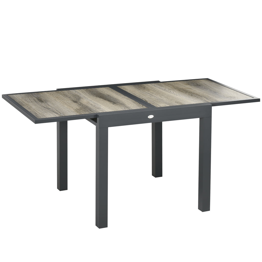 DodiOnline Extending Garden Table, Outdoor Dining Table for 6, Aluminium Frame Rectangular Patio Table with Plastic Board Tabletop,80/160L x 80W x 75H cm, Beige