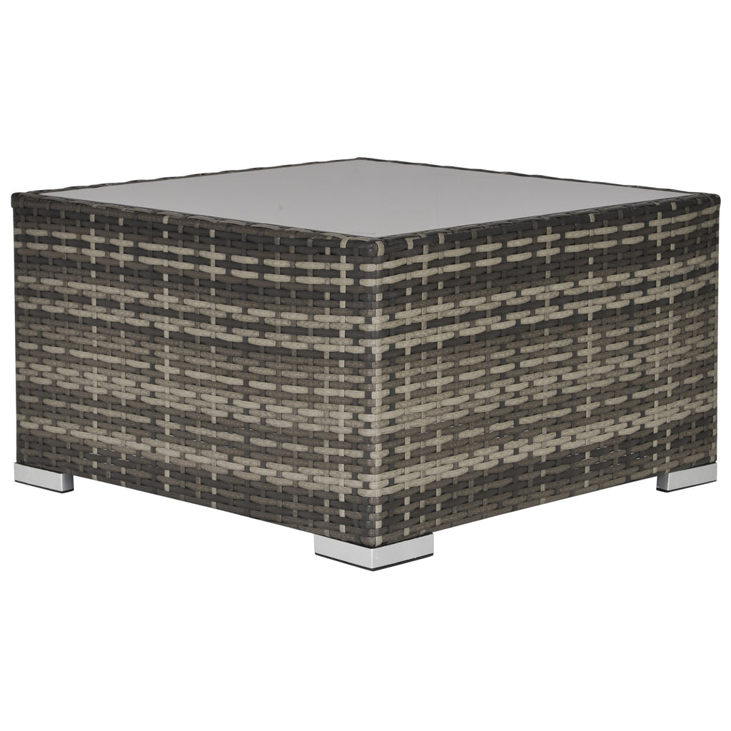 DodiOnline Square PE Wicker Rattan Table with Glass Top - Dark Grey