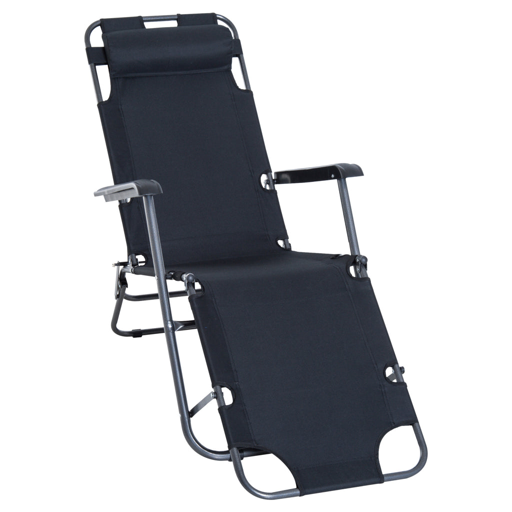 DodiOnline Metal Frame 2 In 1 Sun Lounger w/ Pillow Black