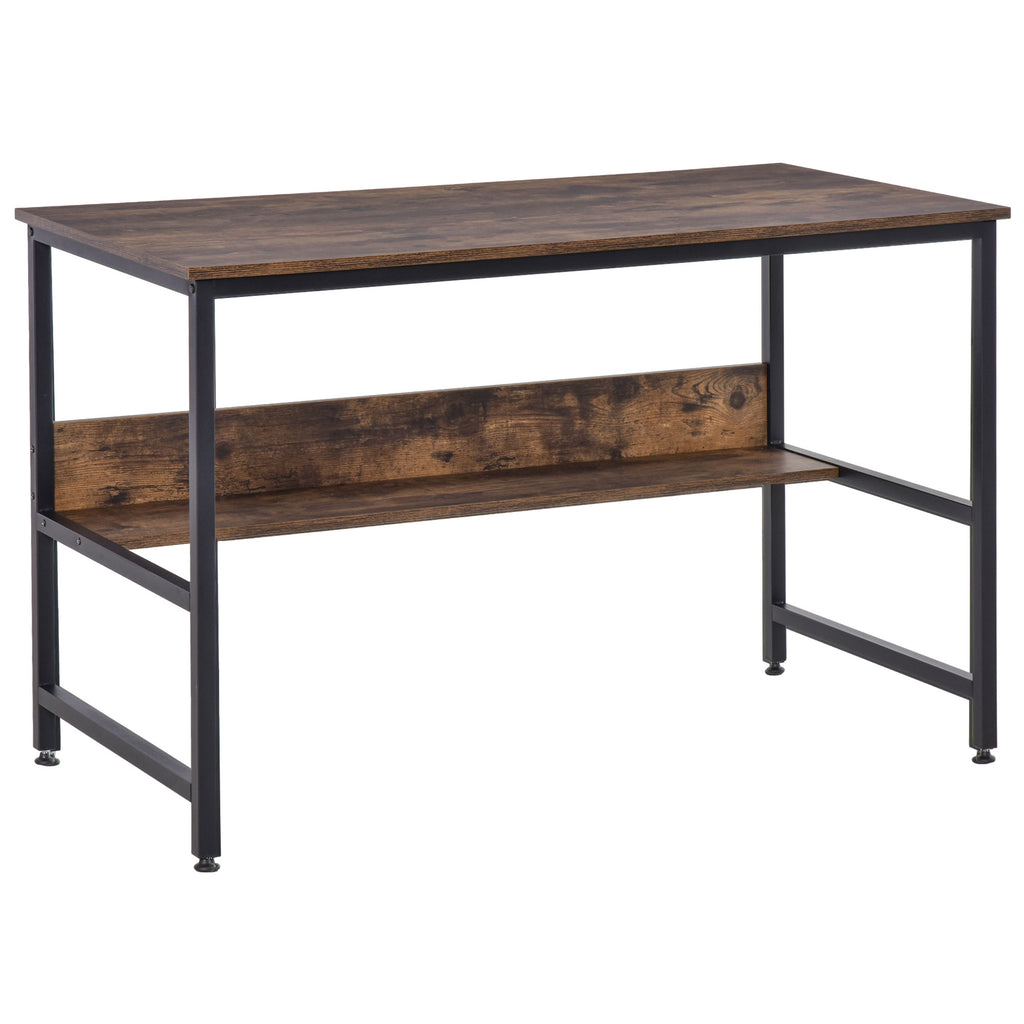 DodiOnline Computer Desk with Storage Shelf, 120 x 60cm Home Office Desk with Metal Frame, Study Table, Easy Assembly, Rustic Brown