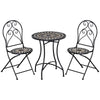DodiOnline 3 Piece Garden Bistro Set with Coffee Table and 2 Folding Chairs, Mosaic Tile Top and Seats, Metal Frame, for Patio Balcony