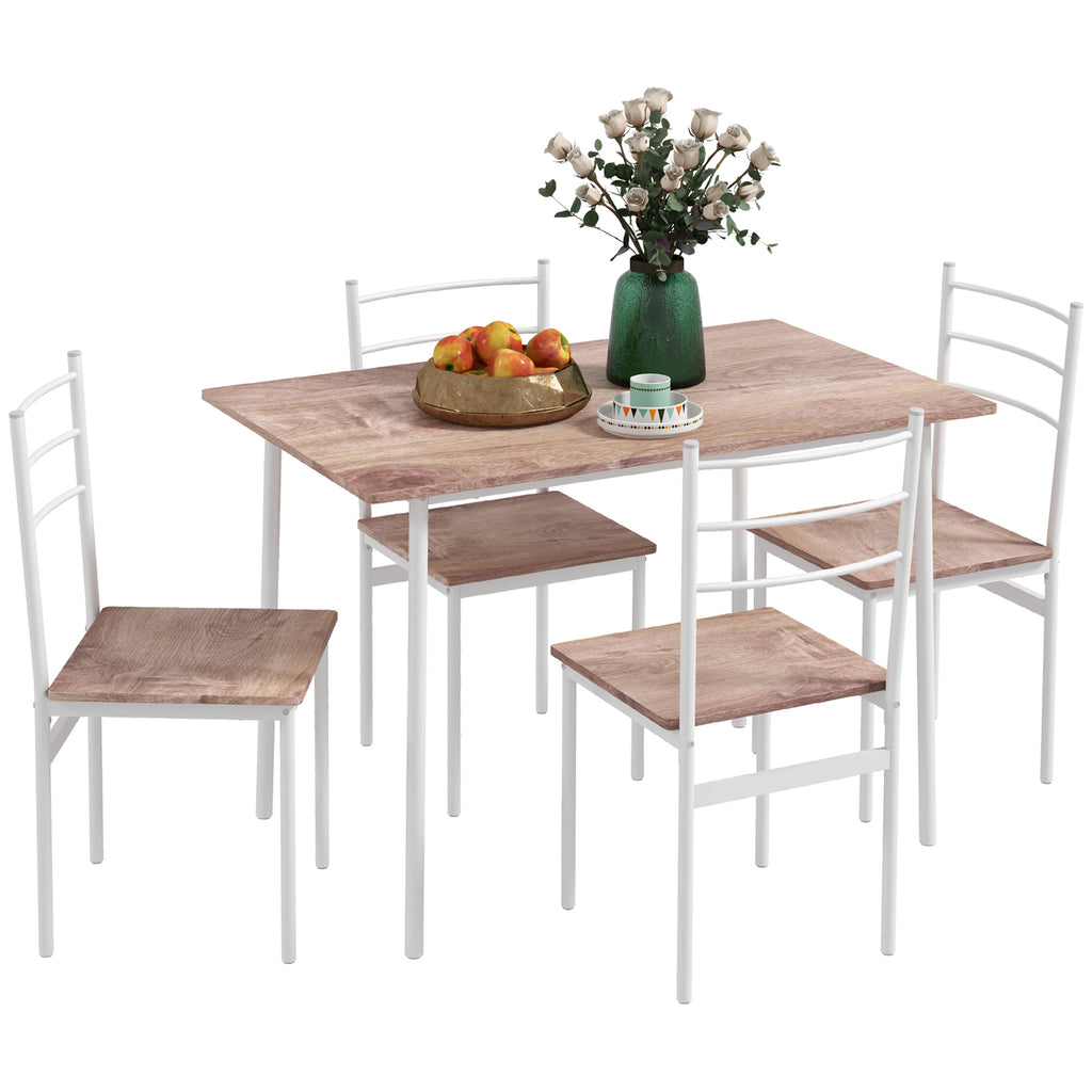 DodiOnline Five-Piece Compact Dining Table and Chairs Set - Brown/White