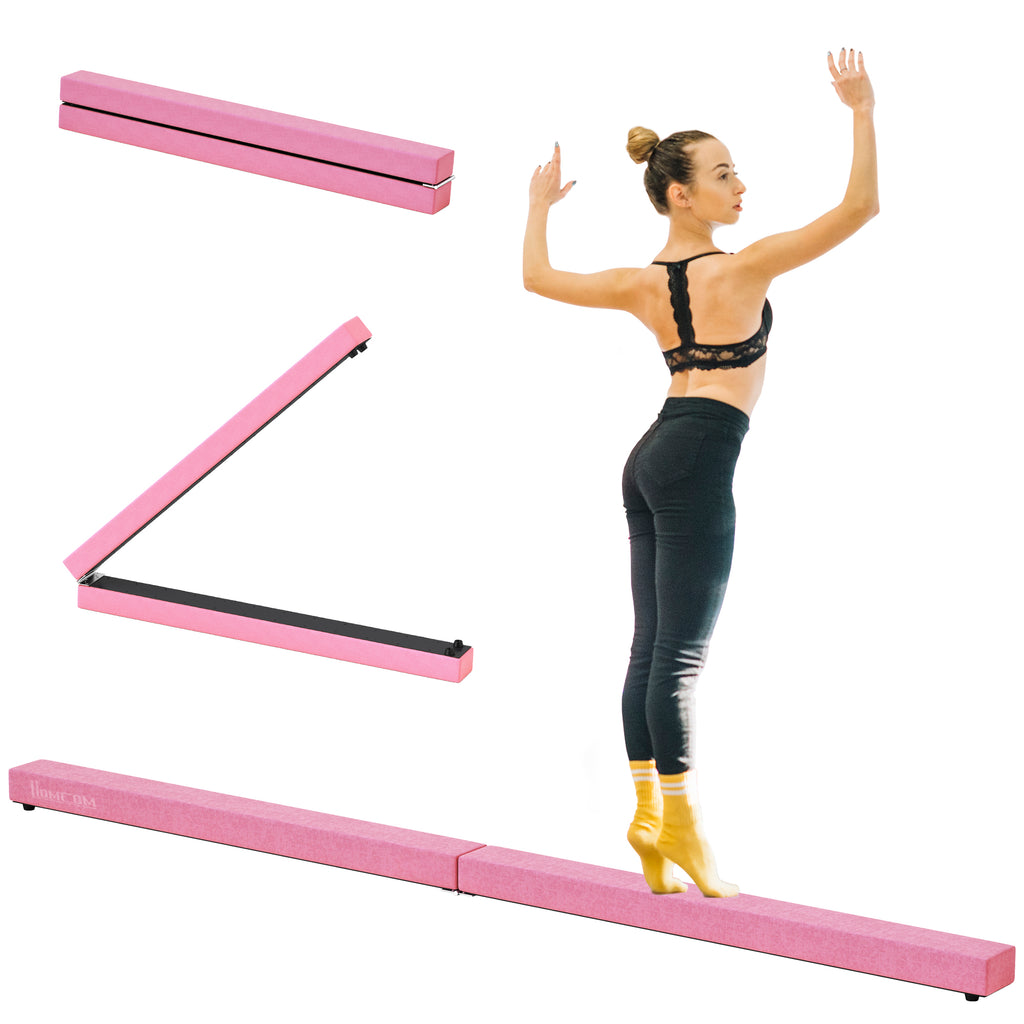 DodiOnline 2.4M 8FT Gymnastics Folding Balance Beam Home Gym Training Exercise Sports - Pink