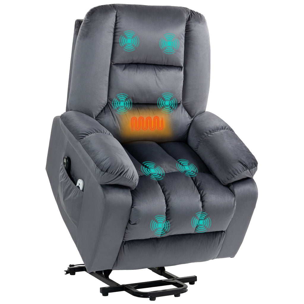 DodiOnline Leathaire Eight Massage Point Armchair, with Heat and Reclining Back - Grey
