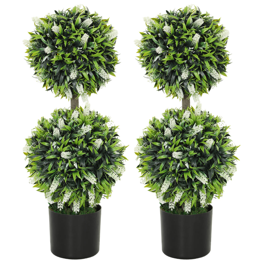 DodiOnline Set of 2 Decorative Artificial Plants Ball Trees with Lavender Flowers in Pot Fake Plants for Home Indoor Outdoor Decor, 70cm, White